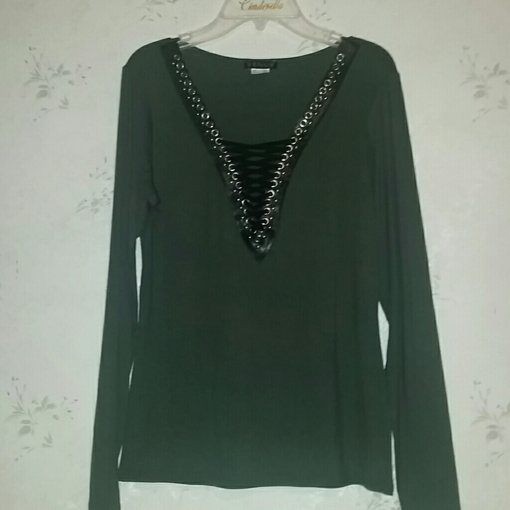 Olive green lace up top